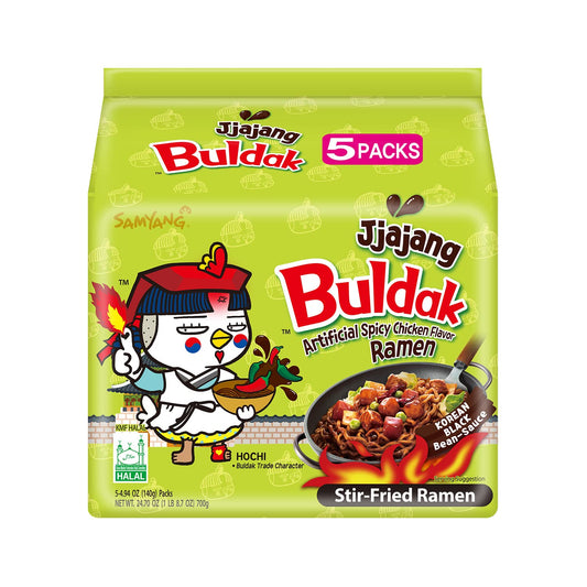 Samyang Buldak Chicken Stir Fried Ramen Korean, Jjajang, Spicy, 4.94 Oz (Pack of 5)