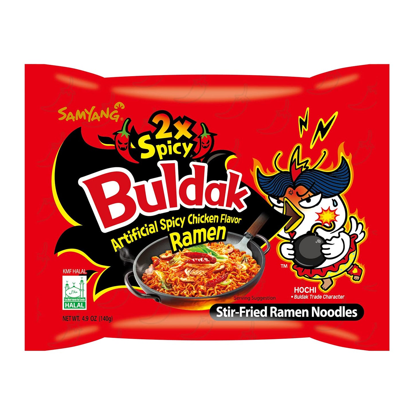 Samyang 2X Buldak (Korean) Hot Spicy Chicken Stir Fried Ramen 4.94 oz (Pack of 5)