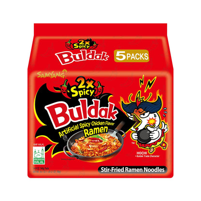 Samyang 2X Buldak (Korean) Hot Spicy Chicken Stir Fried Ramen 4.94 oz (Pack of 5)